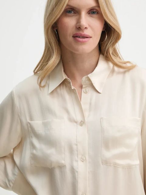 Gestuz koszula jedwabna kolor beżowy regular z kołnierzykiem klasycznym 10909853