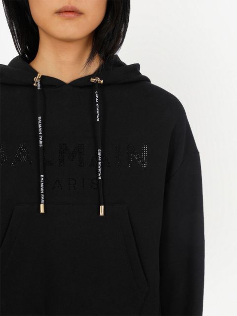 Balmain rhinestone cotton hoodie - Black