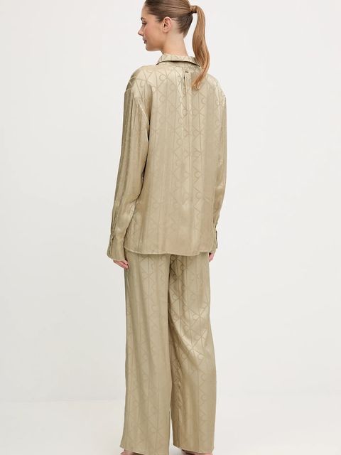 Calvin Klein Underwear piżama damska kolor beżowy satynowa LV00QS7574