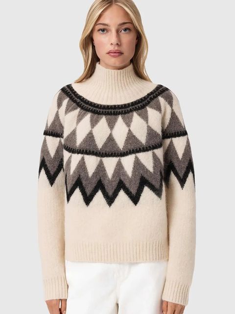 AllSaints sweter z dodatkiem wełny TARA damski kolor brązowy ciepły z golfem W086KB - zdjęcie produktu nr 1