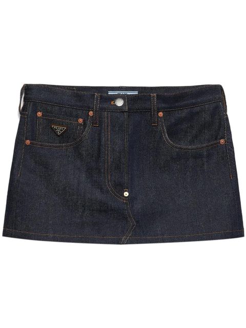 Prada triangle-logo denim miniskirt - Blue