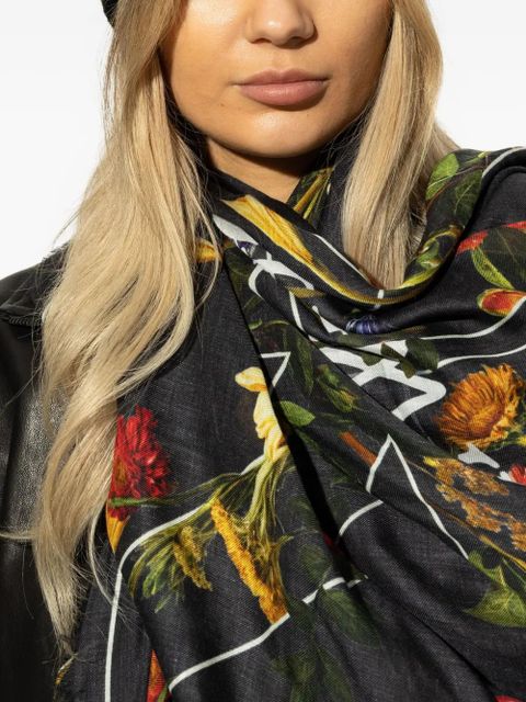 Off-White floral-embroidered ribbed beanie hat - Black