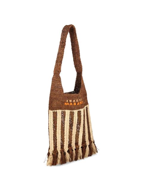 ISABEL MARANT striped-pattern raffia shoulder bag - Brown