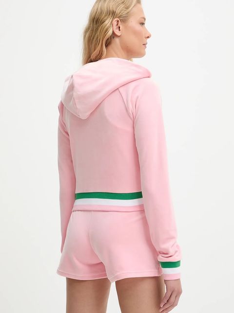 Juicy Couture bluza VELOUR CROPPED STRIPE HOODIE damska kolor różowy z kapturem z aplikacją JCWAS225351