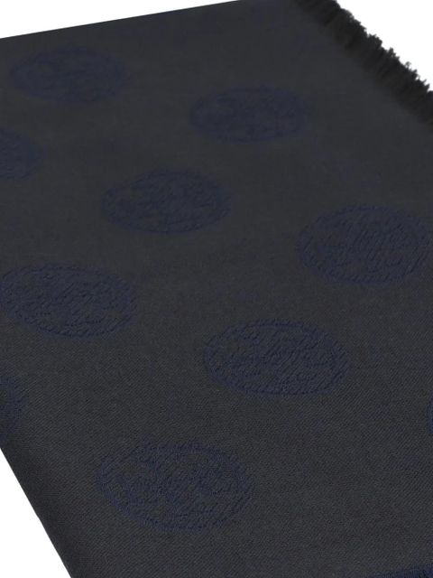 Tory Burch logo-pattern frayed-edge scarf - Black - zdjęcie produktu nr 2