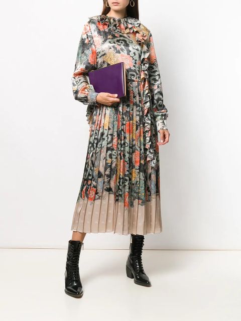 Valentino Garavani oriental print satin dress - Neutrals