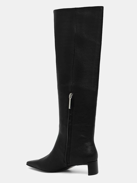 Calvin Klein kozaki skórzane SET BACK KITTEN HEEL KNEE BOOT damskie kolor czarny na słupku HW0HW02587 - zdjęcie produktu nr 2