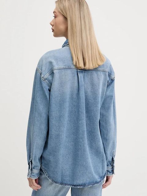 Tommy Jeans koszula jeansowa damska kolor niebieski relaxed z kołnierzykiem klasycznym DW0DW20365