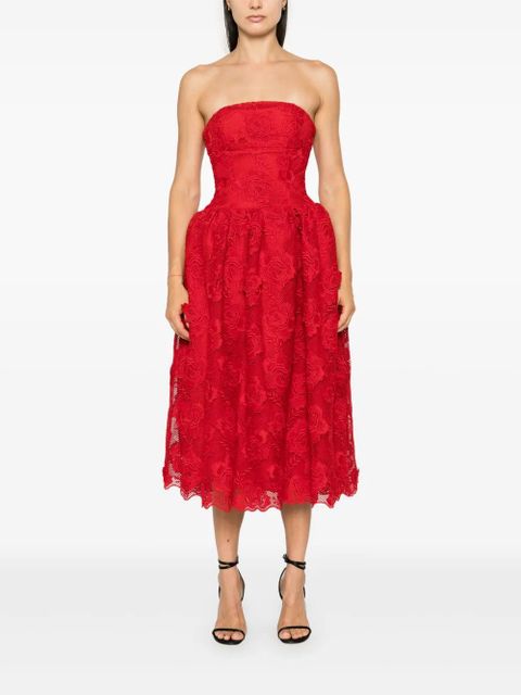 Self-Portrait bandeau-style lace midi dress - Red