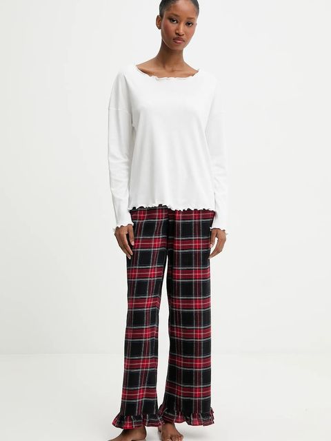 Answear.LAB piżama bawełniana kolor czerwony koronkowa