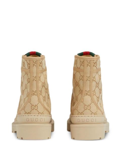 Gucci Web logo-pattern lace-up boots - Neutrals