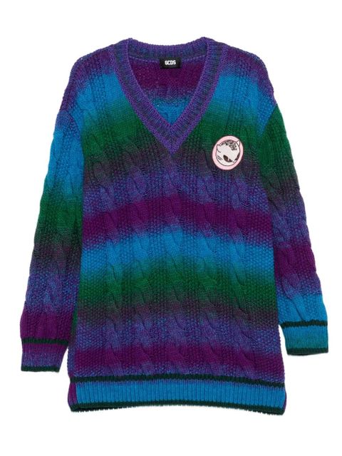 GCDS cable-knit V-neck sweater - Blue - zdjęcie produktu nr 1