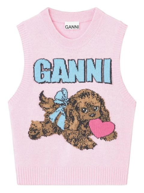 GANNI Puppy logo sleeveless knit vest - Pink - zdjęcie produktu nr 1