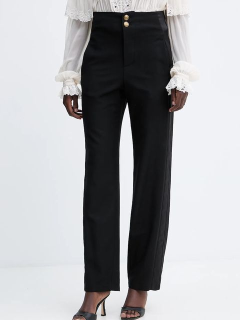 Twinset spodnie z domieszką wełny damskie kolor czarny proste high waist 252TS2063