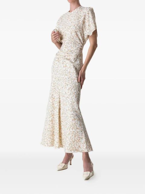 Victoria Beckham gathered floral-print midi dress - White - zdjęcie produktu nr 2