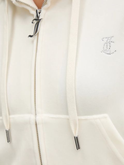 Juicy Couture bluza welurowa damska kolor beżowy z kapturem gładka JCWAS225306