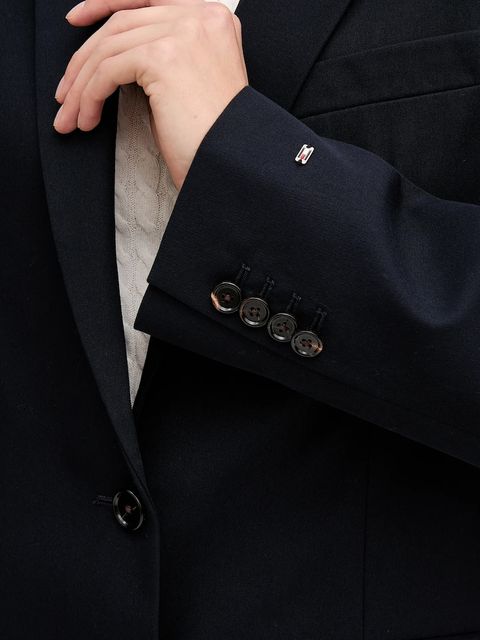 Tommy Hilfiger marynarka bawełniana kolor granatowy jednorzędowa gładka WW0WW46808