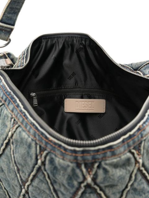 Diesel quilted chain-embellished shoulder bag - Blue