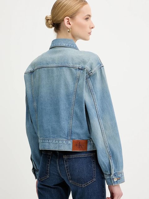 Calvin Klein Jeans kurtka jeansowa kolor niebieski przejściowa LV047B075G