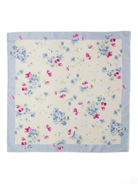 Prada floral-print twill scarf - White