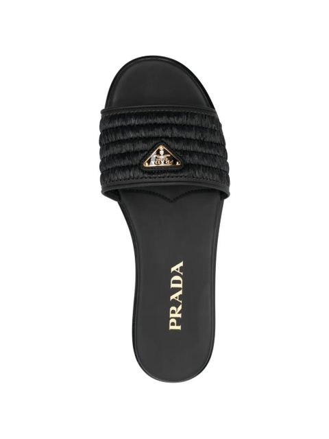 Prada textured logo-plaque sandals - Black