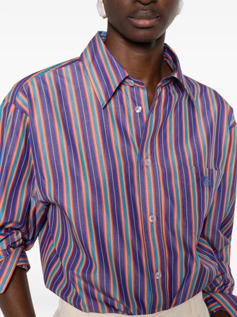 ETRO striped-pattern logo-embroidered shirt - Purple