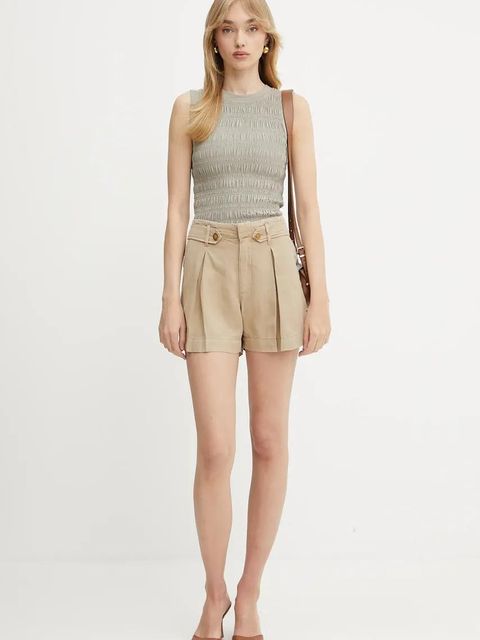 Guess szorty z domieszką lnu SHAYE damskie kolor zielony gładkie high waist W5GD1J WG8N0