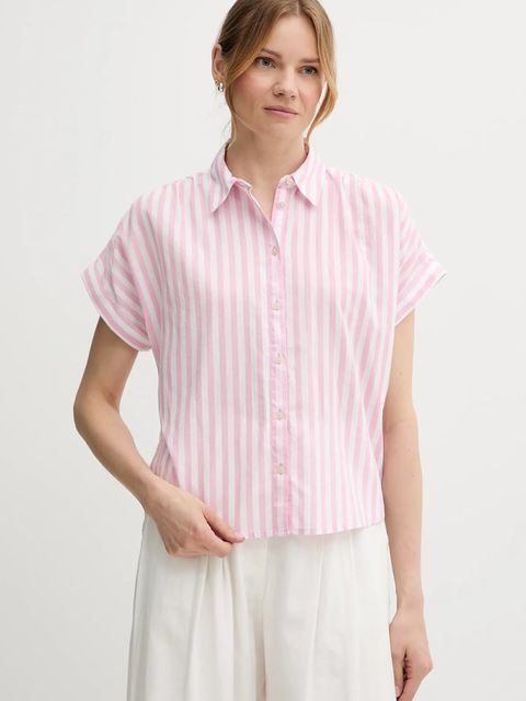 United Colors of Benetton koszula z domieszką lnu damska kolor różowy relaxed z kołnierzykiem klasycznym 58I5DQ08M - zdjęcie produktu nr 1