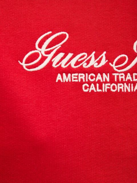 Guess Jeans bluza bawełniana damska kolor czerwony z kapturem z aplikacją W5YQ13 K68I4