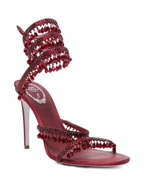 René Caovilla 110mm embellished satin heeled sandals - Red