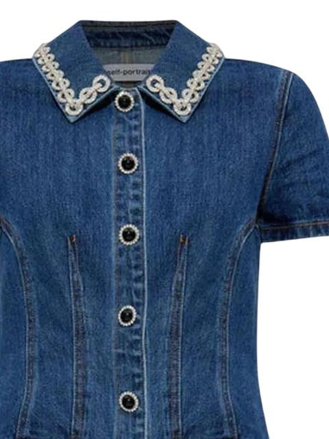 Self-Portrait crystal-trimmed pocketed dress - Blue