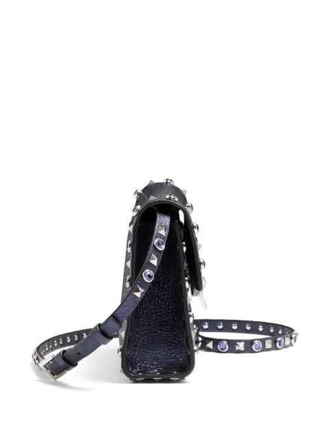 Valentino Garavani Rockstud small shoulder bag in Laminated calfskin with cabochon stones - Blue