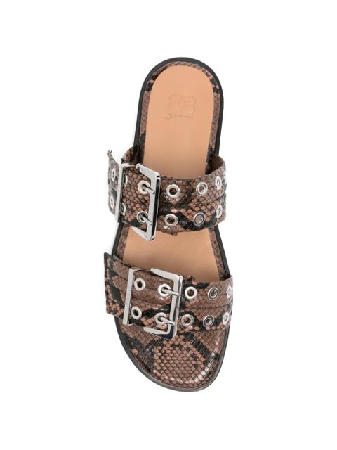 GANNI buckle-fastening snakeskin-effect sandals - Brown