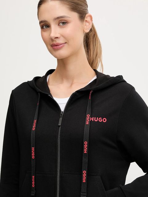 HUGO bluza lounge damska kolor czarny z kapturem z nadrukiem 50556350