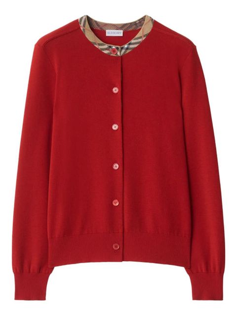 Burberry check-trimmed wool cardigan - Red - zdjęcie produktu nr 1