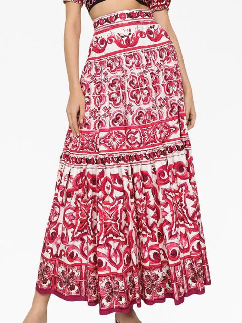 Dolce & Gabbana Majolica-print pleated maxi skirt - Red