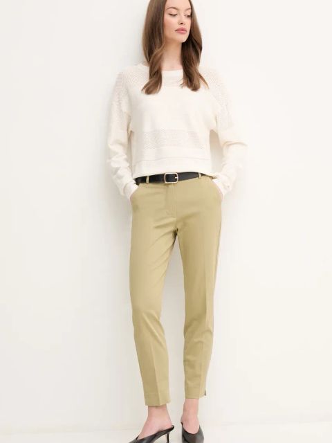 Sisley spodnie damskie kolor zielony dopasowane medium waist 4BYW55AH6