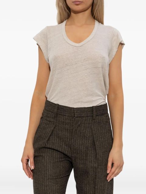 MARANT ÉTOILE V-neck short-sleeve linen T-shirt - Neutrals