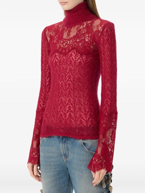 Blumarine lace-panel sweater - Red