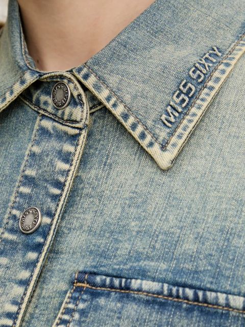 Miss Sixty koszula damska kolor niebieski slim z kołnierzykiem klasycznym 6S1XJ49600