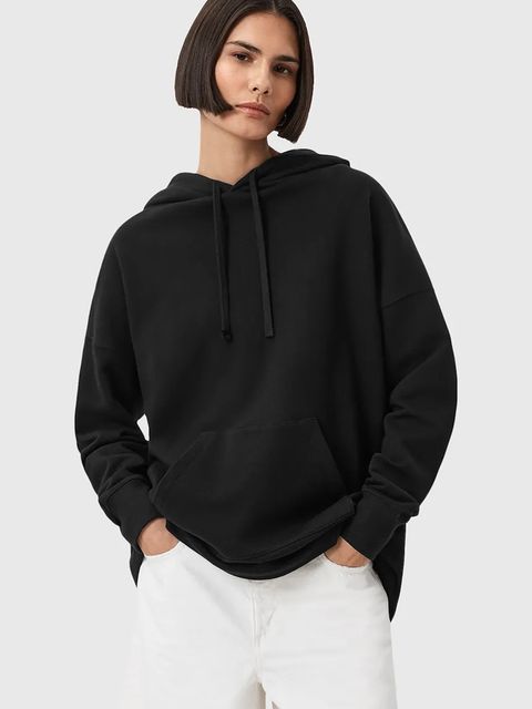 AllSaints bluza bawełniana ETTI damska kolor czarny z kapturem wzorzysta W054JD - zdjęcie produktu nr 2