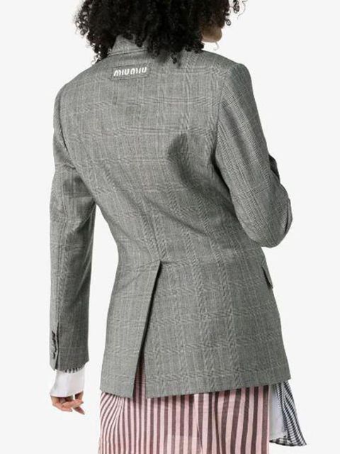 Miu Miu Single-breasted Prince of Wales check print wool blazer - Grey