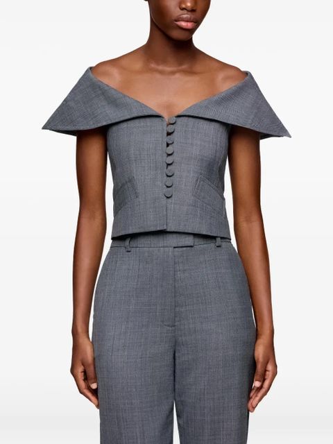 GANNI off-shoulder button top - Grey
