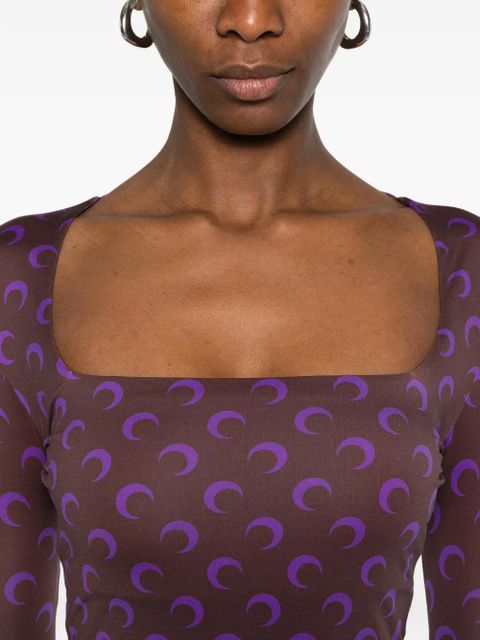 Marine Serre moon-print square-neck top - Brown