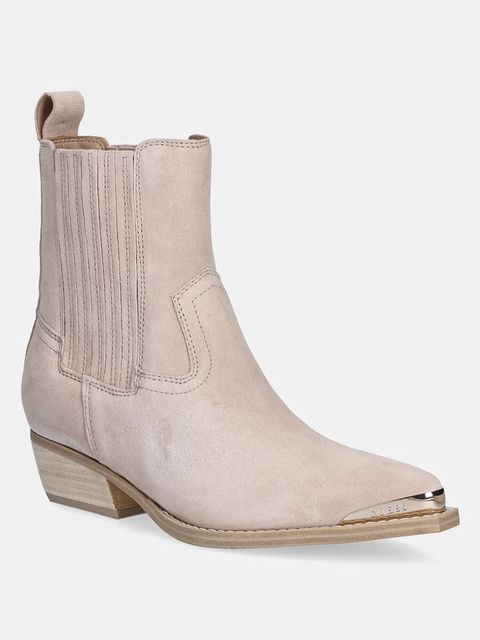 Guess kowbojki zamszowe LANNA2 damskie kolor beżowy na słupku FLTLN2 SUE10 - zdjęcie produktu nr 1