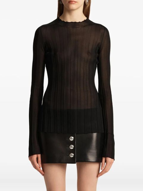 KHAITE Cosette ruffled ribbed top - Black