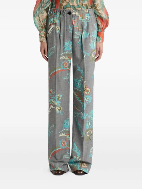 ETRO floral-print pleated trousers - Grey