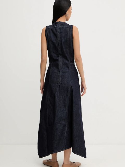 G-Star sukienka jeansowa kolor granatowy midi rozkloszowana D27934-E090