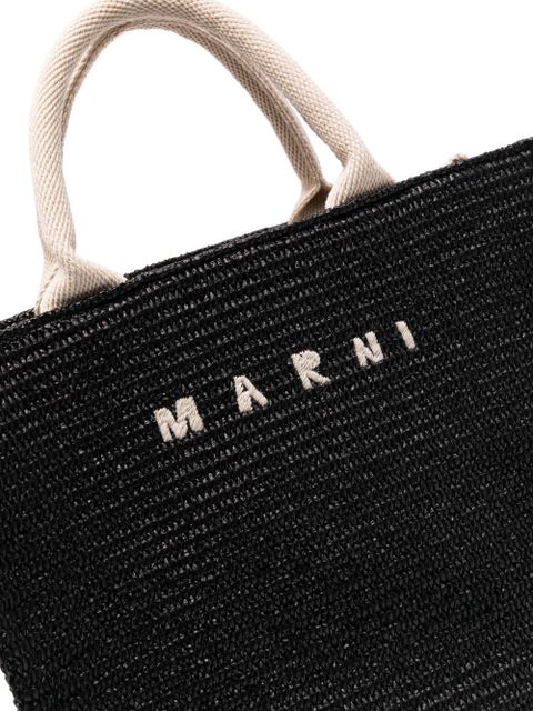 Marni logo-lettering raffia tote bag - Black