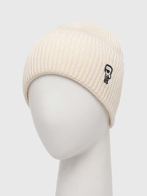 Karl Lagerfeld czapka z domieszką wełny kolor beżowy z grubej dzianiny